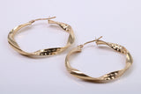 37 mm Round Hoop Creole Earrings Made from 9ct Yellow Gold, British Hallmarked