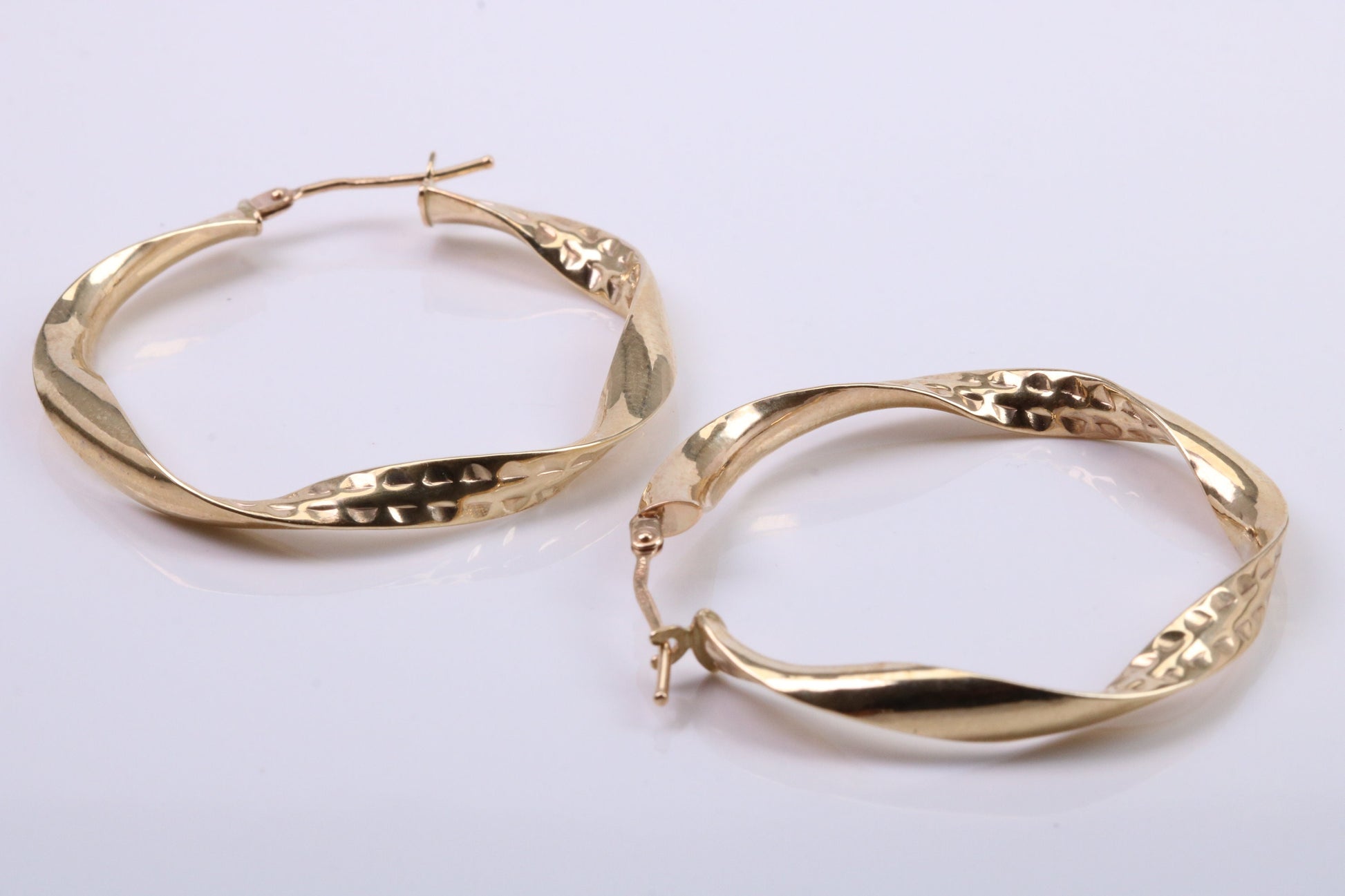37 mm Round Hoop Creole Earrings Made from 9ct Yellow Gold, British Hallmarked