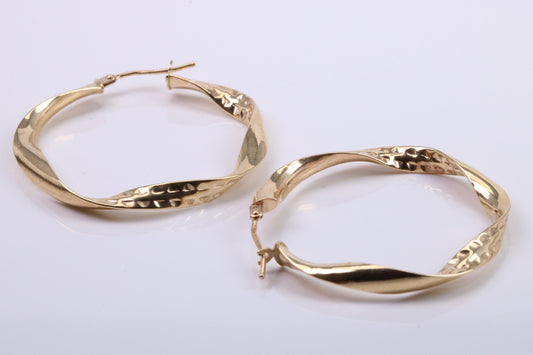 37 mm Round Hoop Creole Earrings Made from 9ct Yellow Gold, British Hallmarked