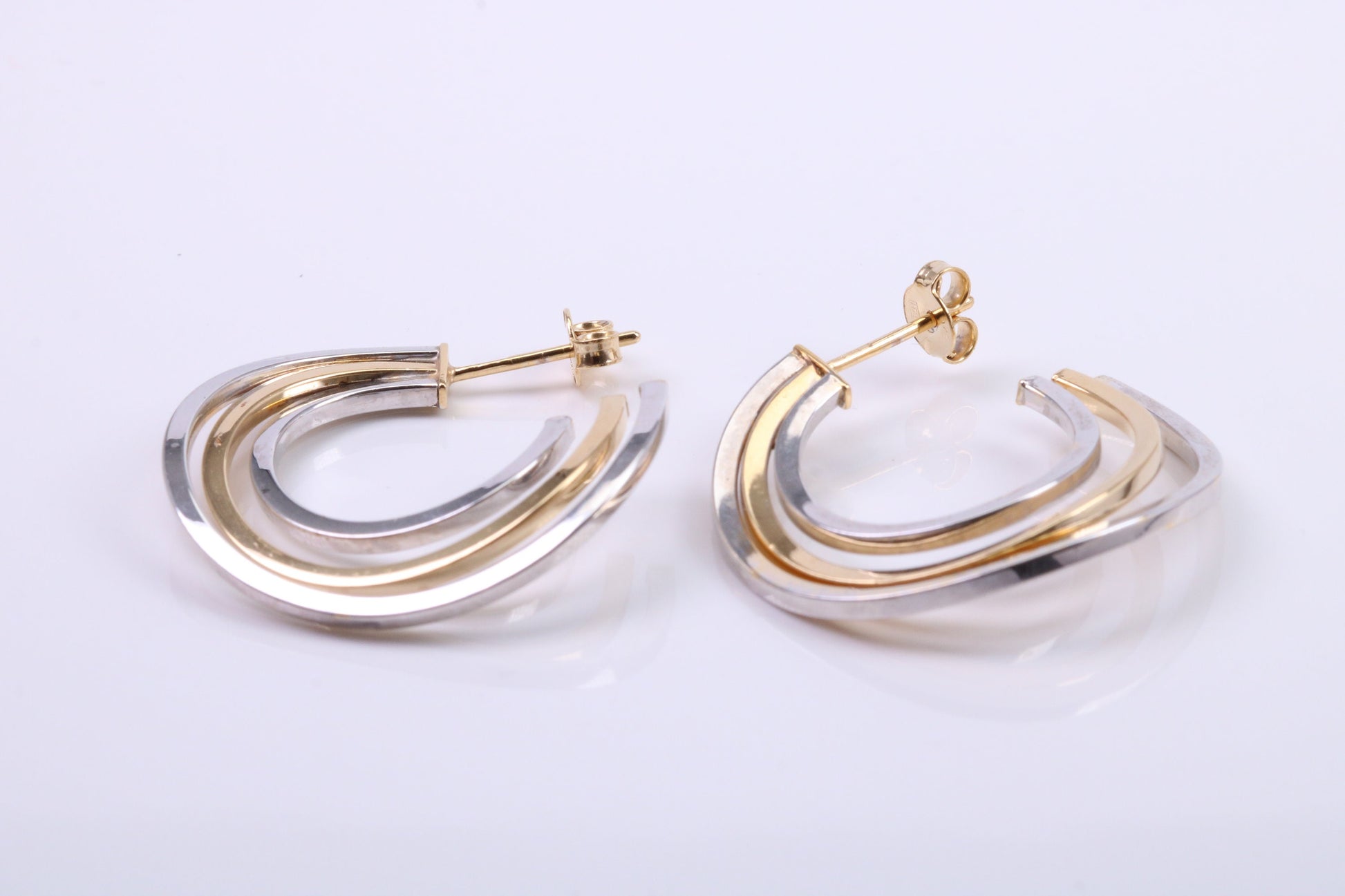 28 mm Round Two Colour Hoop Creole Earrings Made from 9ct Yellow Gold, British Hallmarked