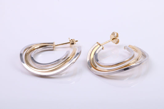 28 mm Round Two Colour Hoop Creole Earrings Made from 9ct Yellow Gold, British Hallmarked