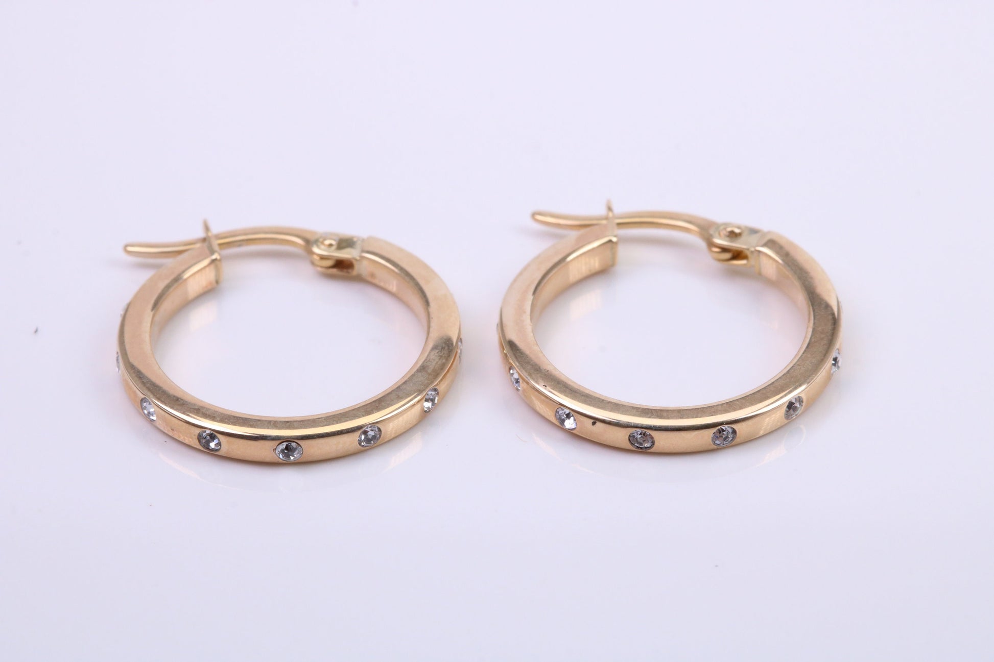 20 mm Round C Z set Hoop Creole Earrings Made from 9ct Yellow Gold, Diamond and Gold Look