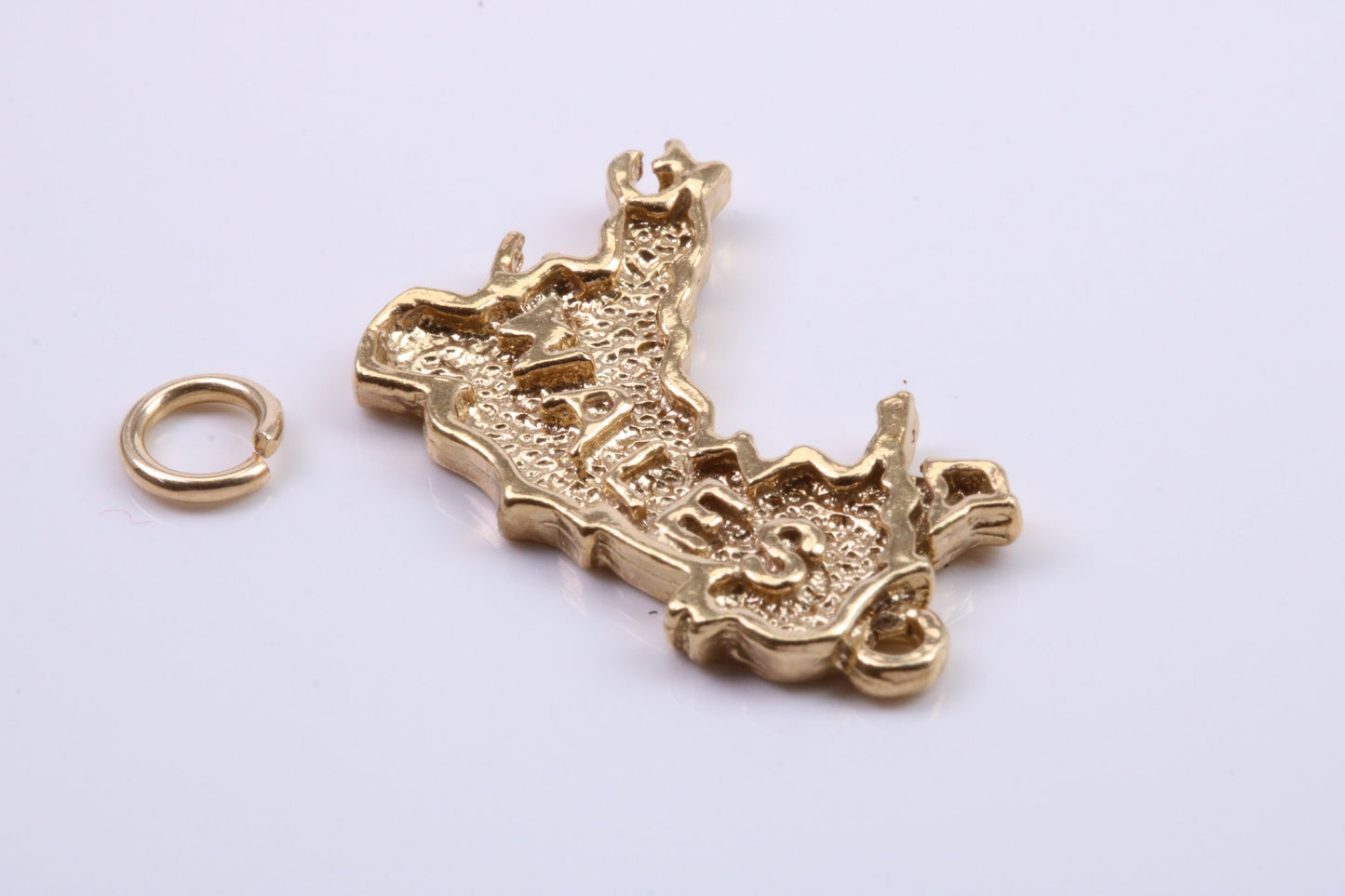 Map of Wales Charm, Traditional Charm, Made from Solid 9ct Yellow Gold, British Hallmarked, Complete with Attachment Link