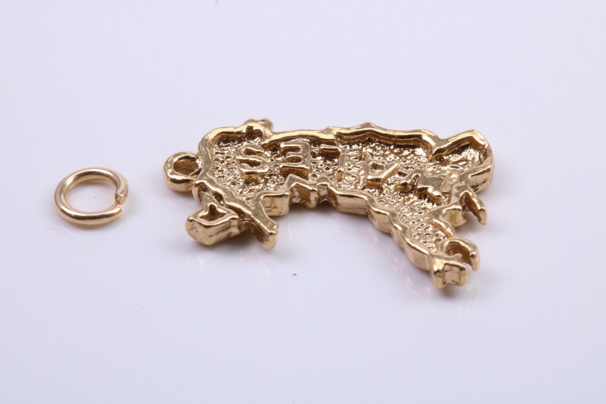 Map of Wales Charm, Traditional Charm, Made from Solid 9ct Yellow Gold, British Hallmarked, Complete with Attachment Link