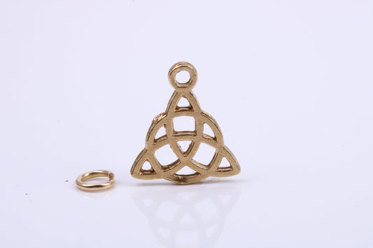 Trinity Knot Charm, Traditional Charm, Made from Solid 14K Yellow Gold, British Hallmarked, Complete with Attachment Link