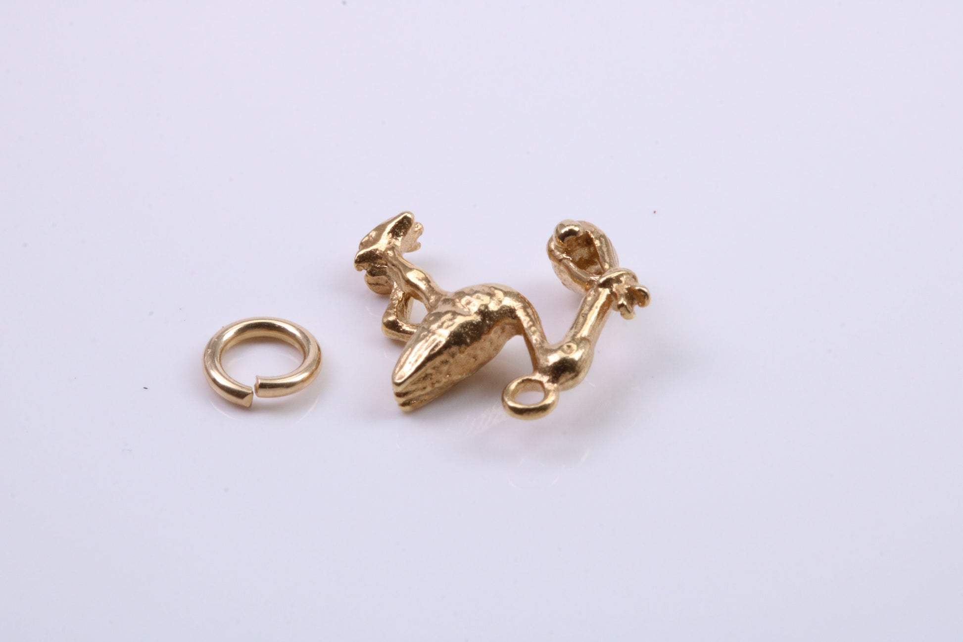 Flying Stork Delivering Baby Charm, Traditional Charm, Made from Solid 9ct Yellow Gold, British Hallmarked, Complete with Attachment Link