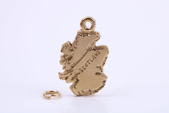 Map of Scotland Charm, Traditional Charm, Made from Solid 9ct Yellow Gold, British Hallmarked, Complete with Attachment Link