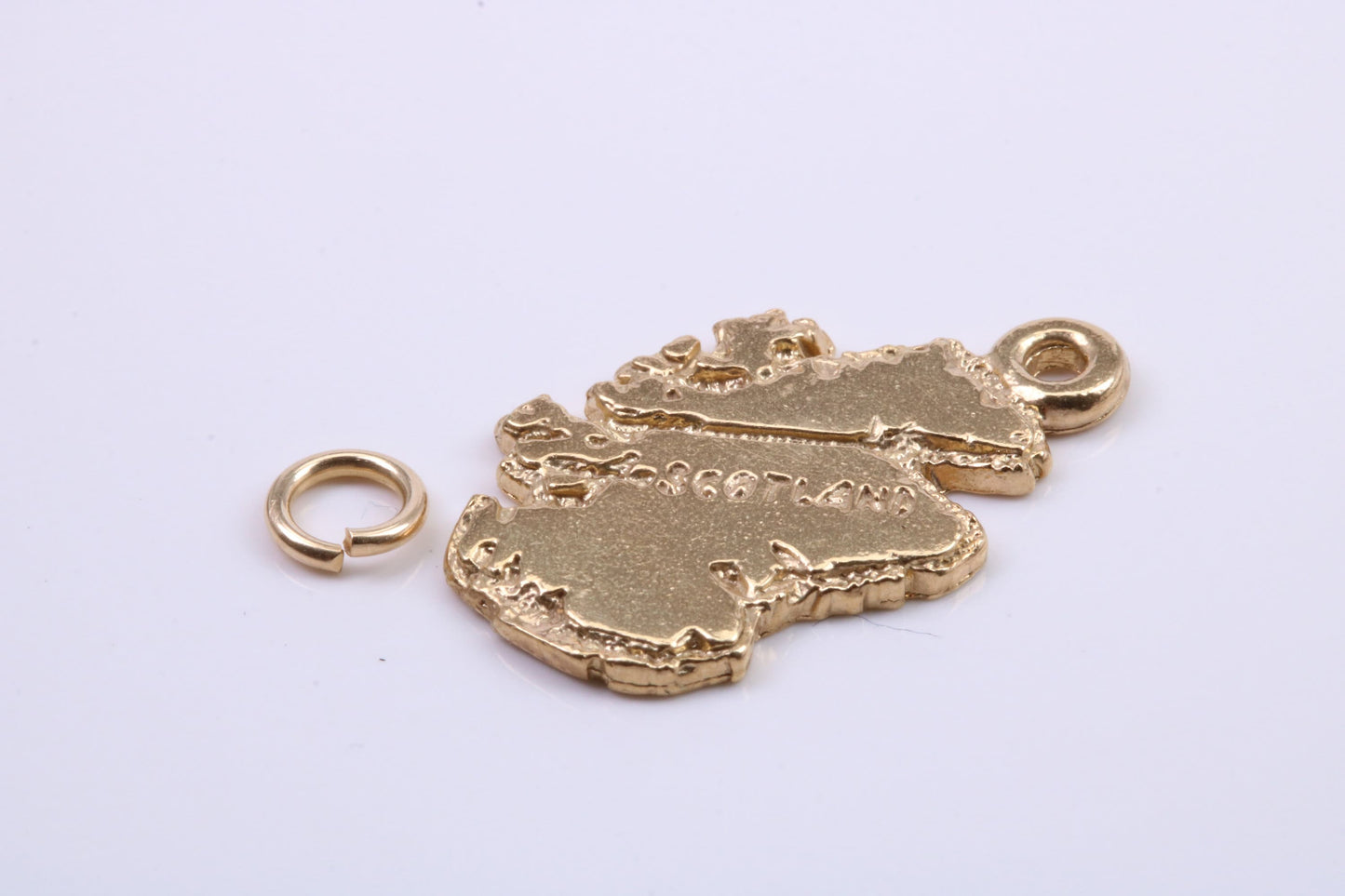 Map of Scotland Charm, Traditional Charm, Made from Solid 9ct Yellow Gold, British Hallmarked, Complete with Attachment Link