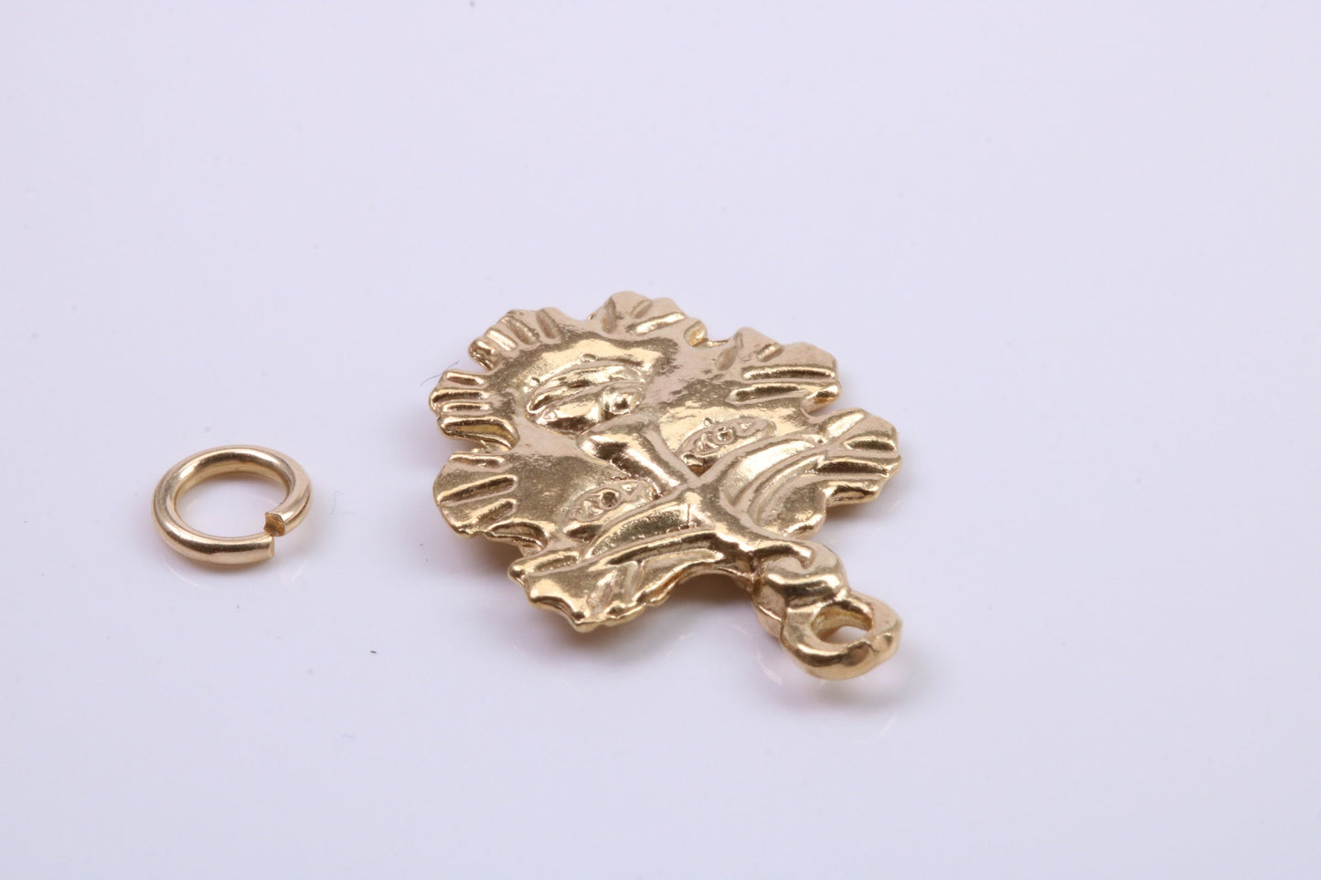 Green Man Charm, Traditional Charm, Made from Solid 9ct Yellow Gold, British Hallmarked, Complete with Attachment Link