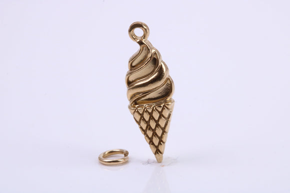 Ice Cream Cone Charm, Traditional Charm, Made from Solid 9ct Yellow Gold, British Hallmarked, Complete with Attachment Link