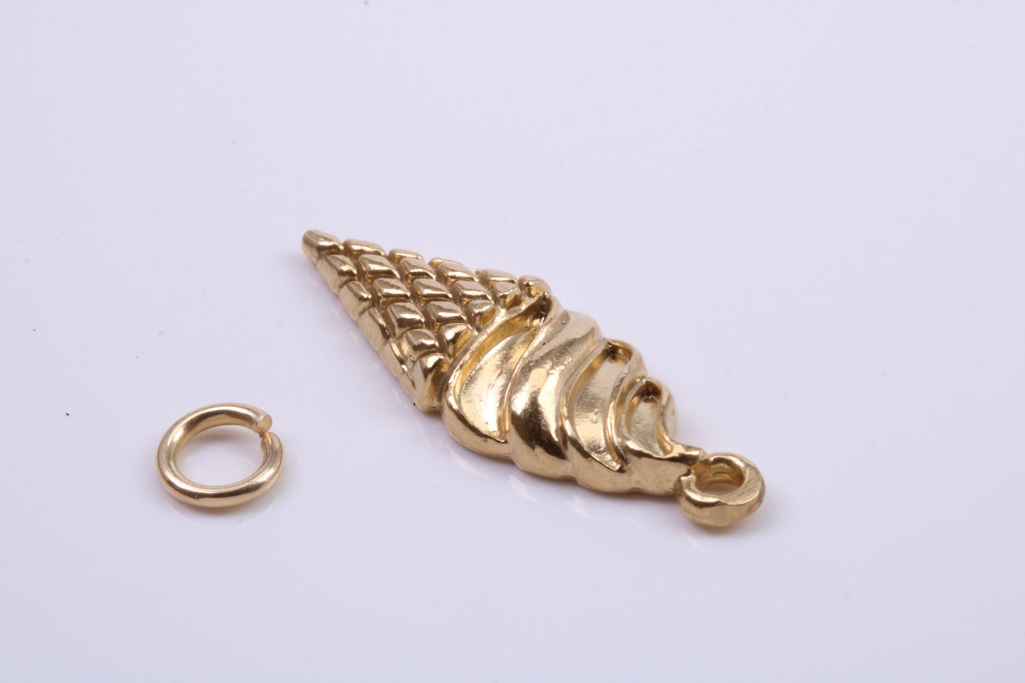 Ice Cream Cone Charm, Traditional Charm, Made from Solid 9ct Yellow Gold, British Hallmarked, Complete with Attachment Link