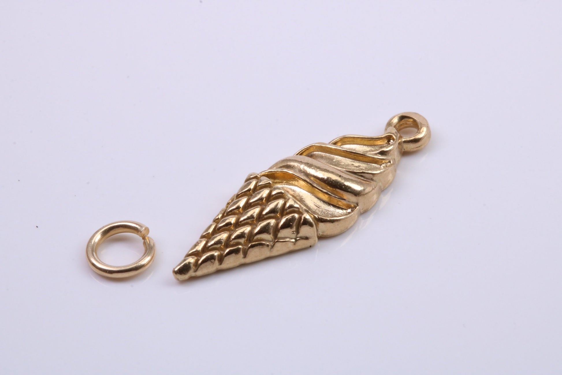 Ice Cream Cone Charm, Traditional Charm, Made from Solid 9ct Yellow Gold, British Hallmarked, Complete with Attachment Link