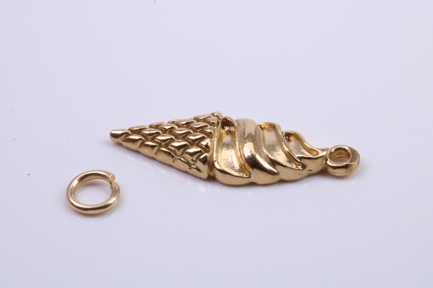 Ice Cream Cone Charm, Traditional Charm, Made from Solid 9ct Yellow Gold, British Hallmarked, Complete with Attachment Link