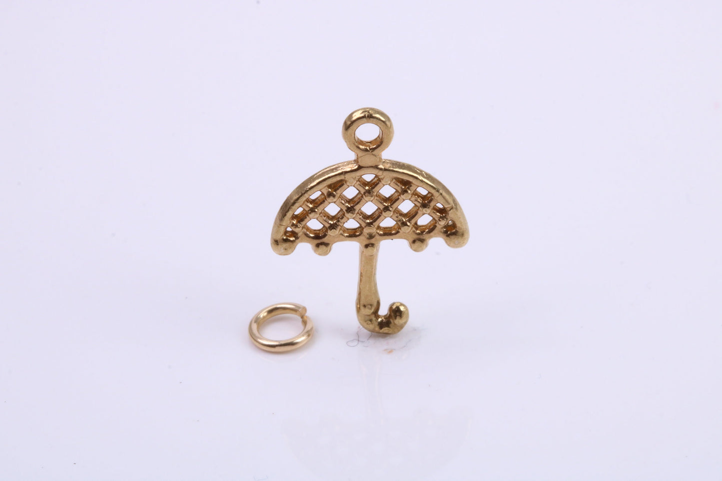 Umbrella Charm, Traditional Charm, Made from Solid 9ct Yellow Gold, British Hallmarked, Complete with Attachment Link