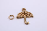 Umbrella Charm, Traditional Charm, Made from Solid 9ct Yellow Gold, British Hallmarked, Complete with Attachment Link