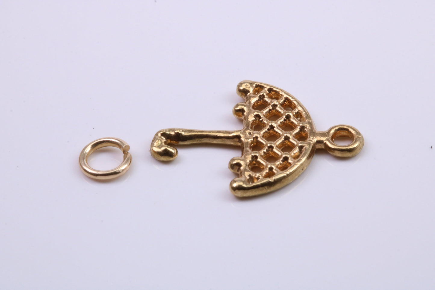 Umbrella Charm, Traditional Charm, Made from Solid 9ct Yellow Gold, British Hallmarked, Complete with Attachment Link