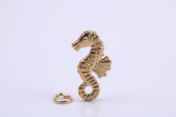 Sea Horse Charm, Traditional Charm, Made from Solid 9ct Yellow Gold, British Hallmarked, Complete with Attachment Link