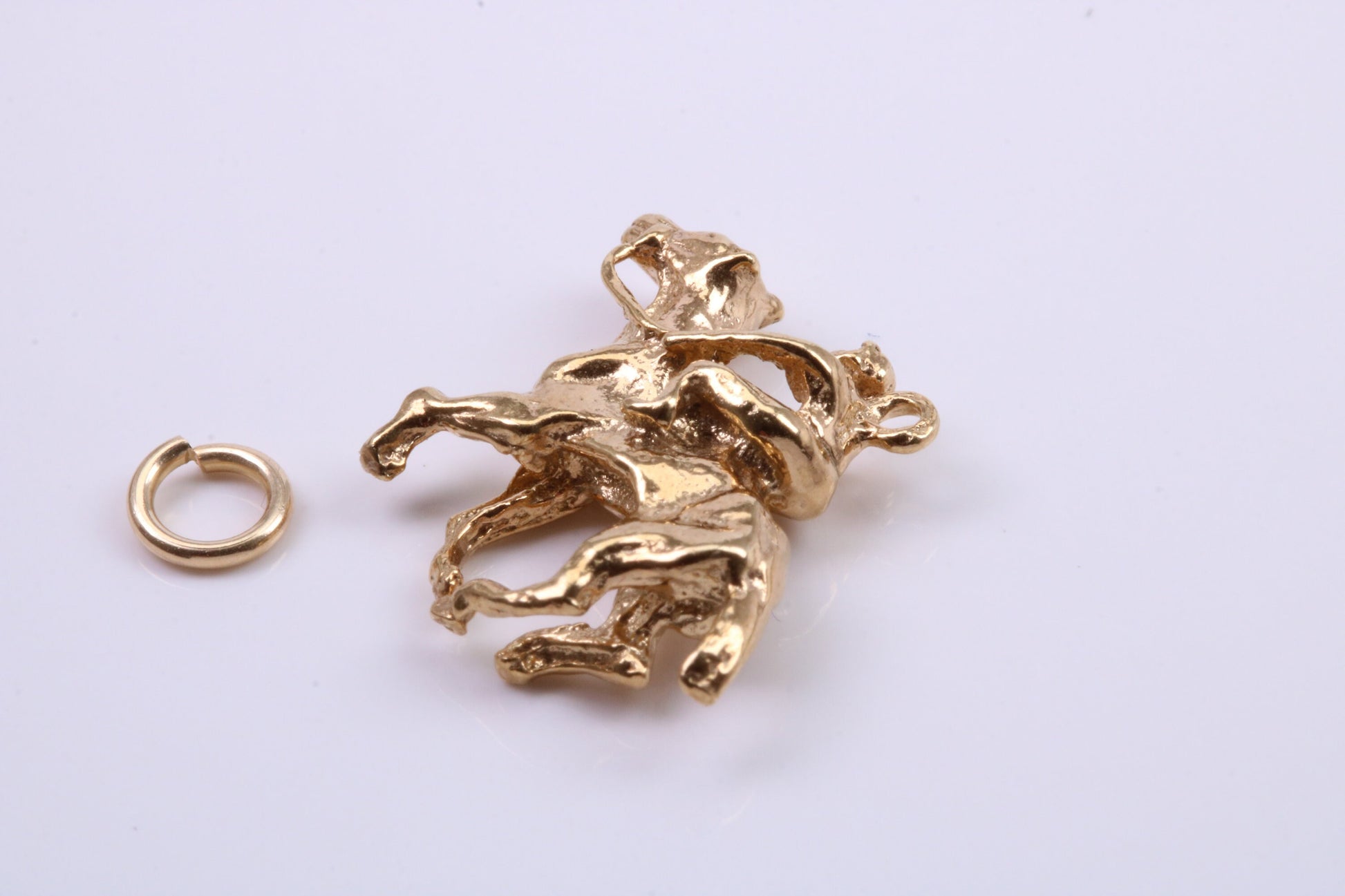 Jockey on Horse Charm, Traditional Charm, Made from Solid 9ct Yellow Gold, British Hallmarked, Complete with Attachment Link