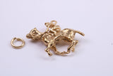 Jockey on Horse Charm, Traditional Charm, Made from Solid 9ct Yellow Gold, British Hallmarked, Complete with Attachment Link