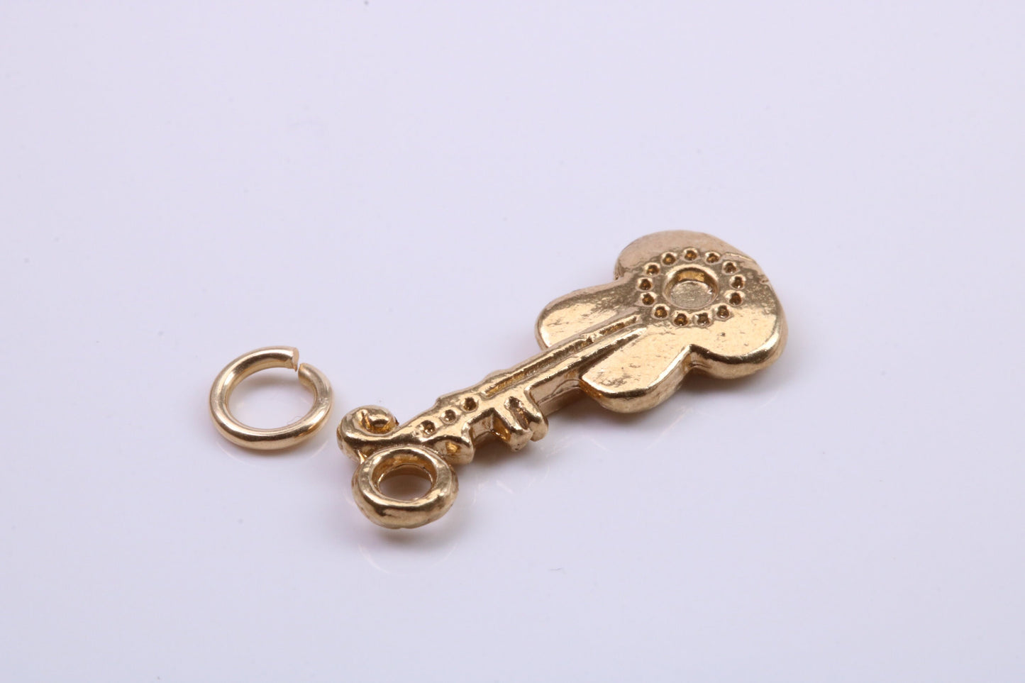 Guitar Charm, Traditional Charm, Made from Solid 9ct Yellow Gold, British Hallmarked, Complete with Attachment Link