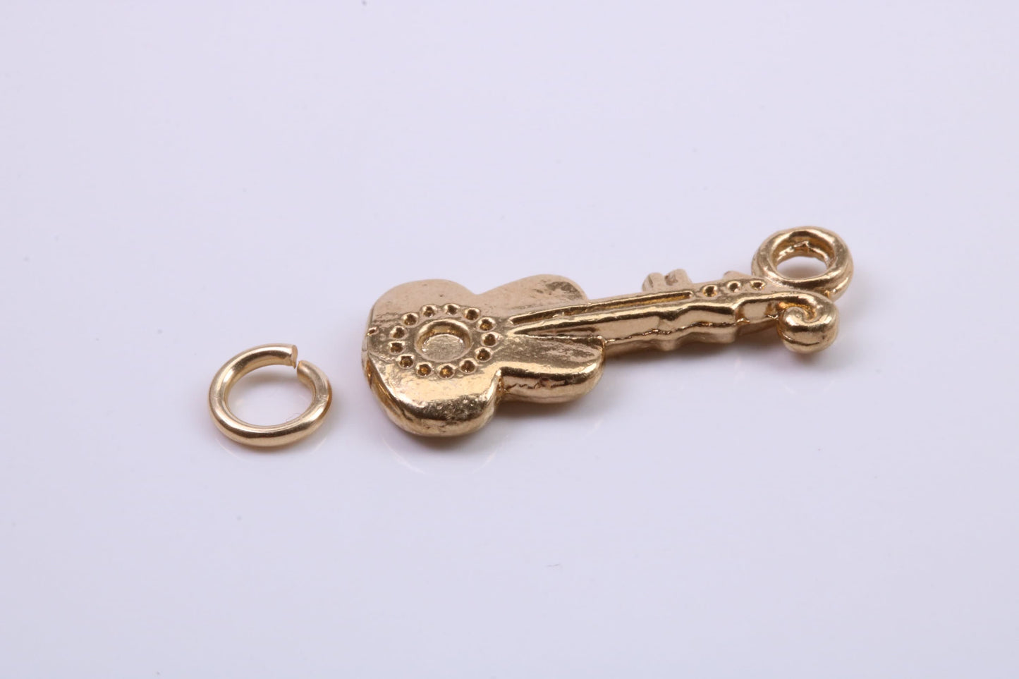 Guitar Charm, Traditional Charm, Made from Solid 9ct Yellow Gold, British Hallmarked, Complete with Attachment Link