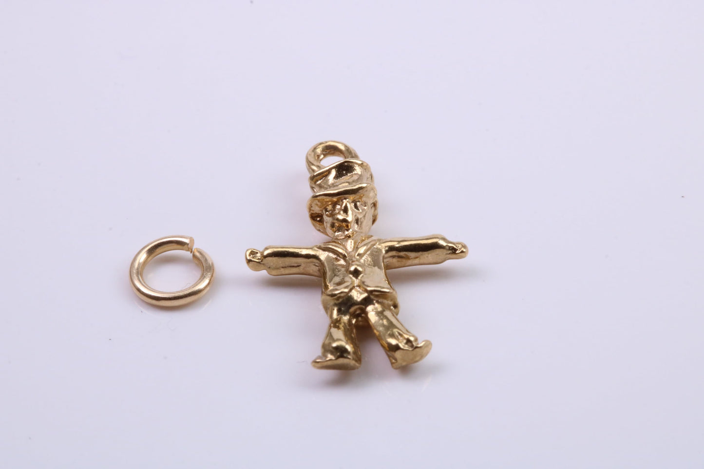 Scarecrow Charm, Traditional Charm, Made from Solid 9ct Yellow Gold, British Hallmarked, Complete with Attachment Link