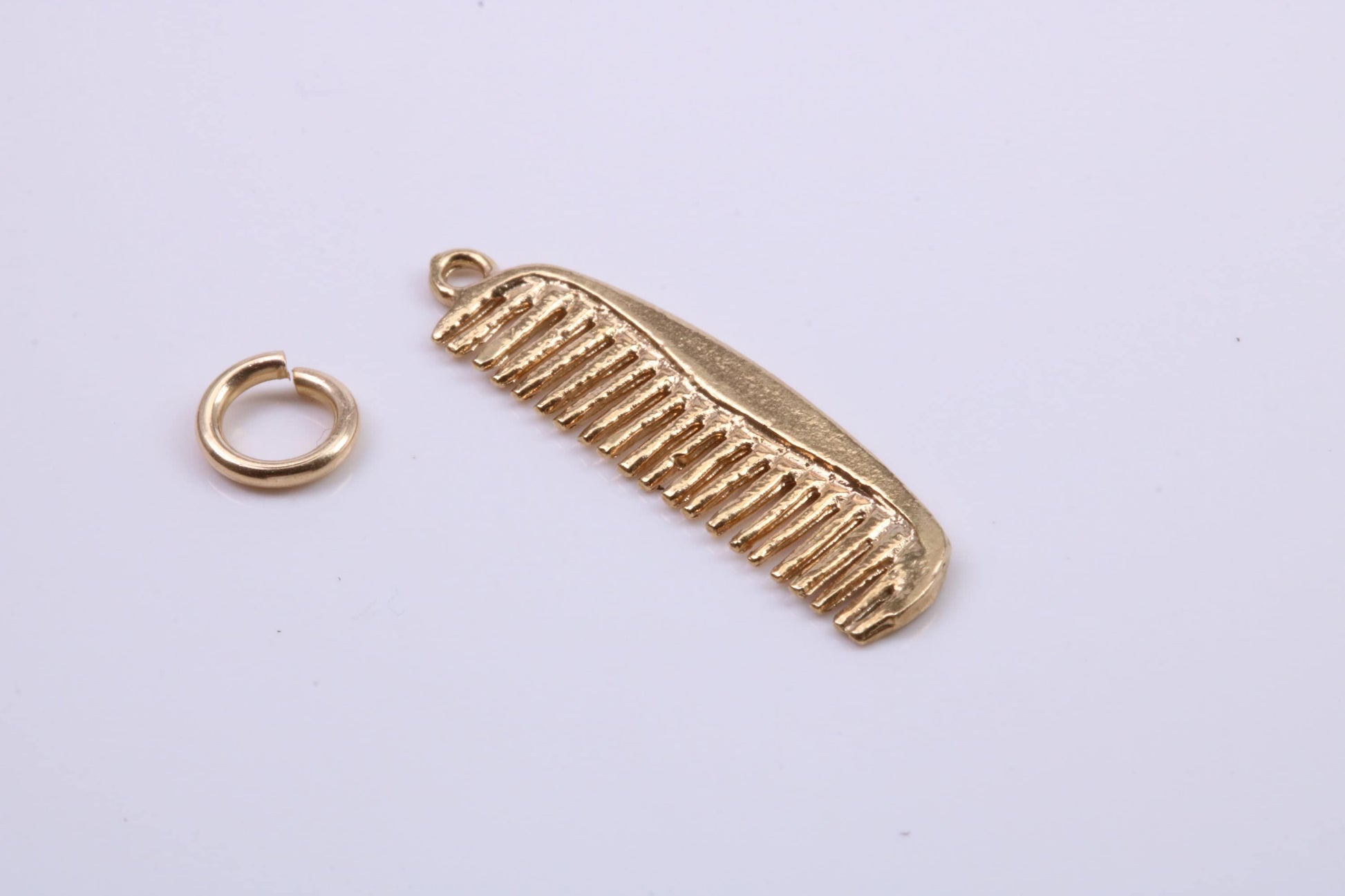 Hair Comb Charm, Traditional Charm, Made from Solid 9ct Yellow Gold, British Hallmarked, Complete with Attachment Link