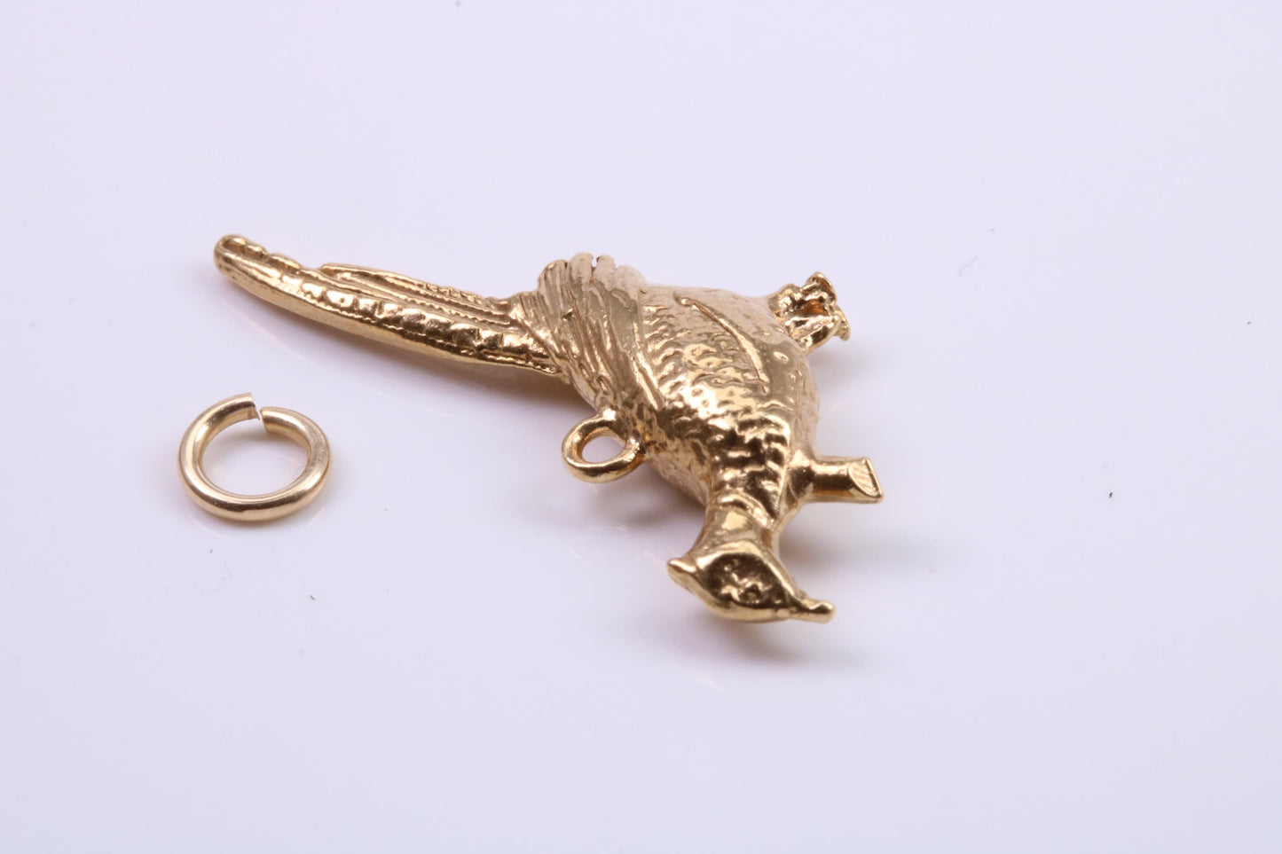 Pheasant Charm, Traditional Charm, Made from Solid 9ct Yellow Gold, British Hallmarked, Complete with Attachment Link
