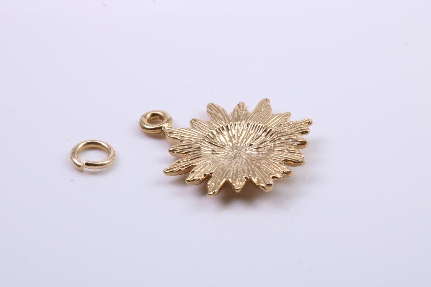 Sun Charm, Traditional Charm, Made from Solid 9ct Yellow Gold, British Hallmarked, Complete with Attachment Link