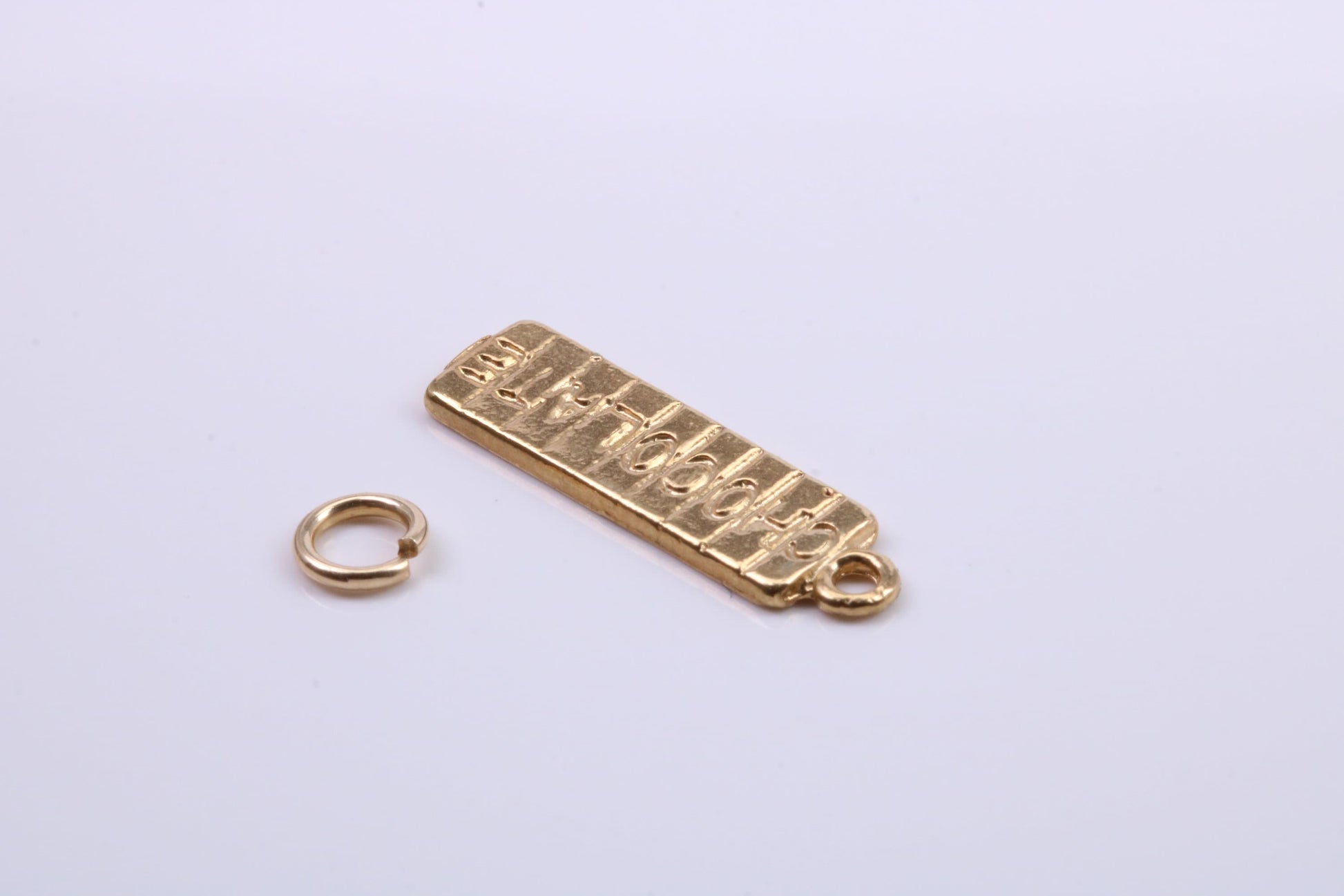 Chocolate Bar Charm, Traditional Charm, Made from Solid 9ct Yellow Gold, British Hallmarked, Complete with Attachment Link