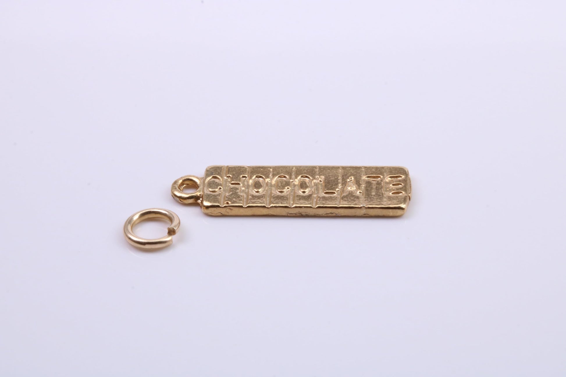 Chocolate Bar Charm, Traditional Charm, Made from Solid 9ct Yellow Gold, British Hallmarked, Complete with Attachment Link