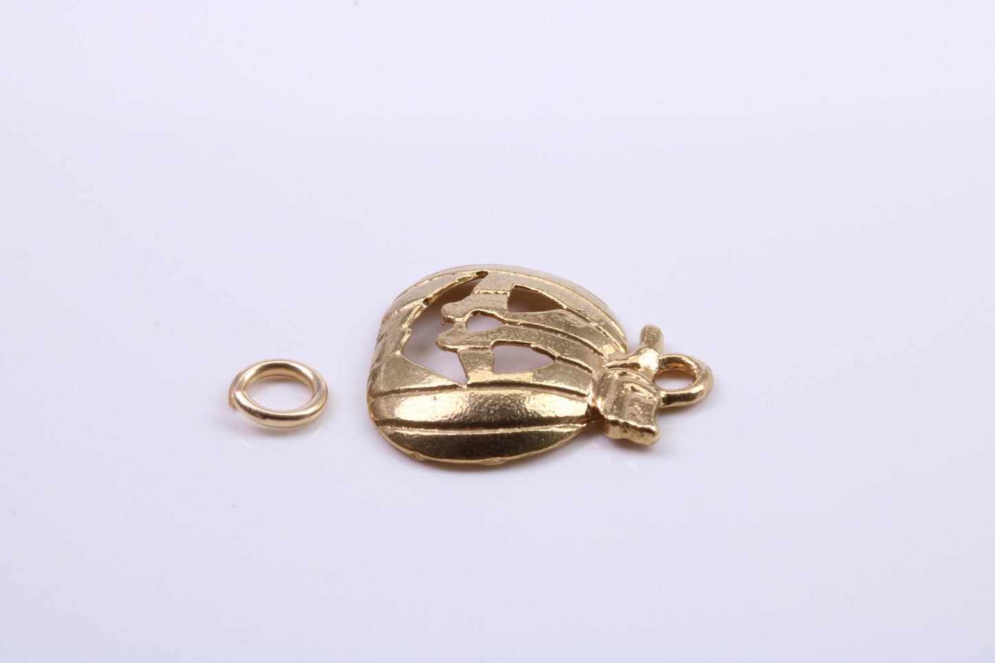 Pumpkin Charm, Traditional Charm, Made from Solid 9ct Yellow Gold, British Hallmarked, Complete with Attachment Link