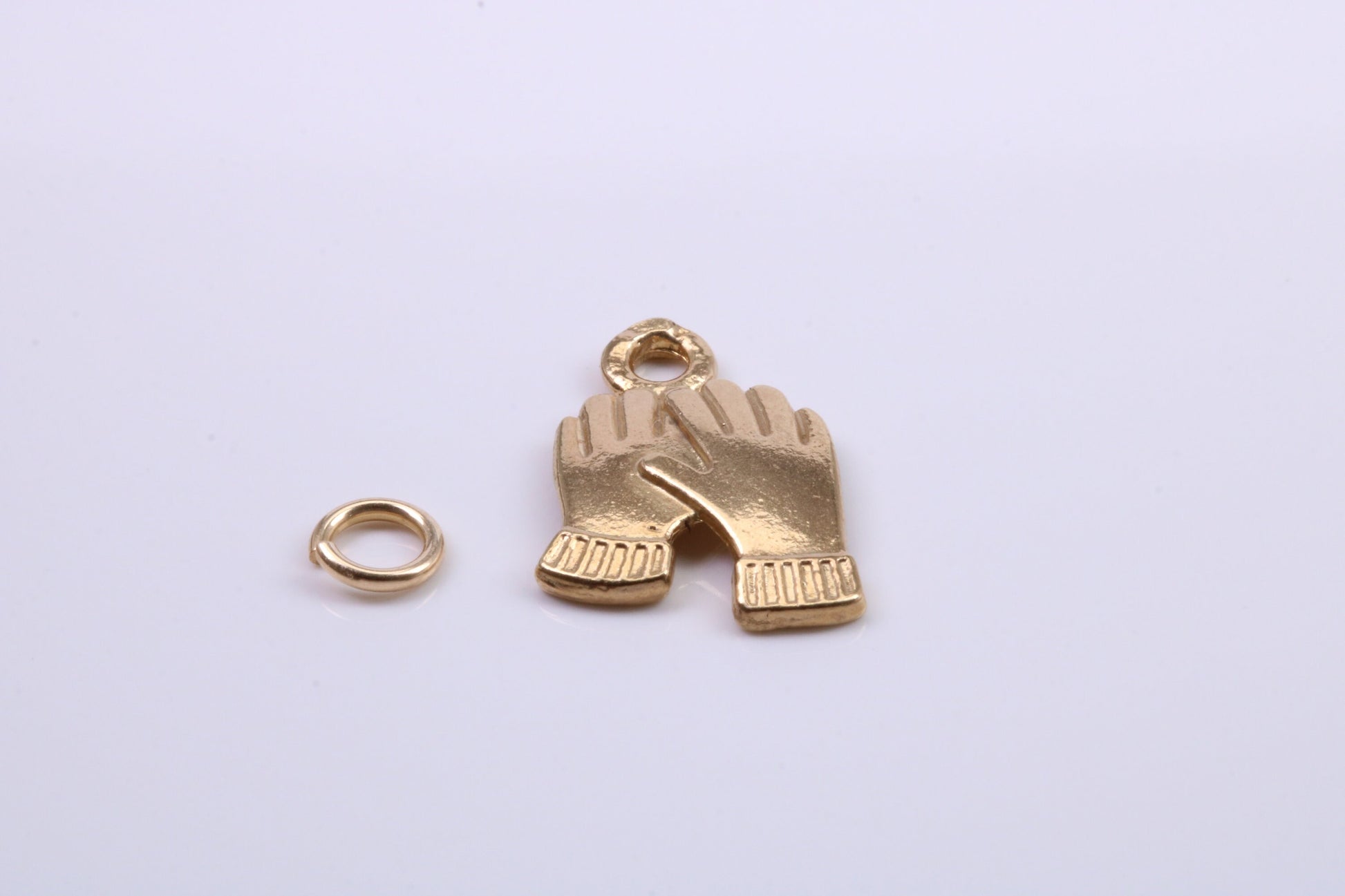 Gloves Charm, Traditional Charm, Made from Solid 9ct Yellow Gold, British Hallmarked, Complete with Attachment Link