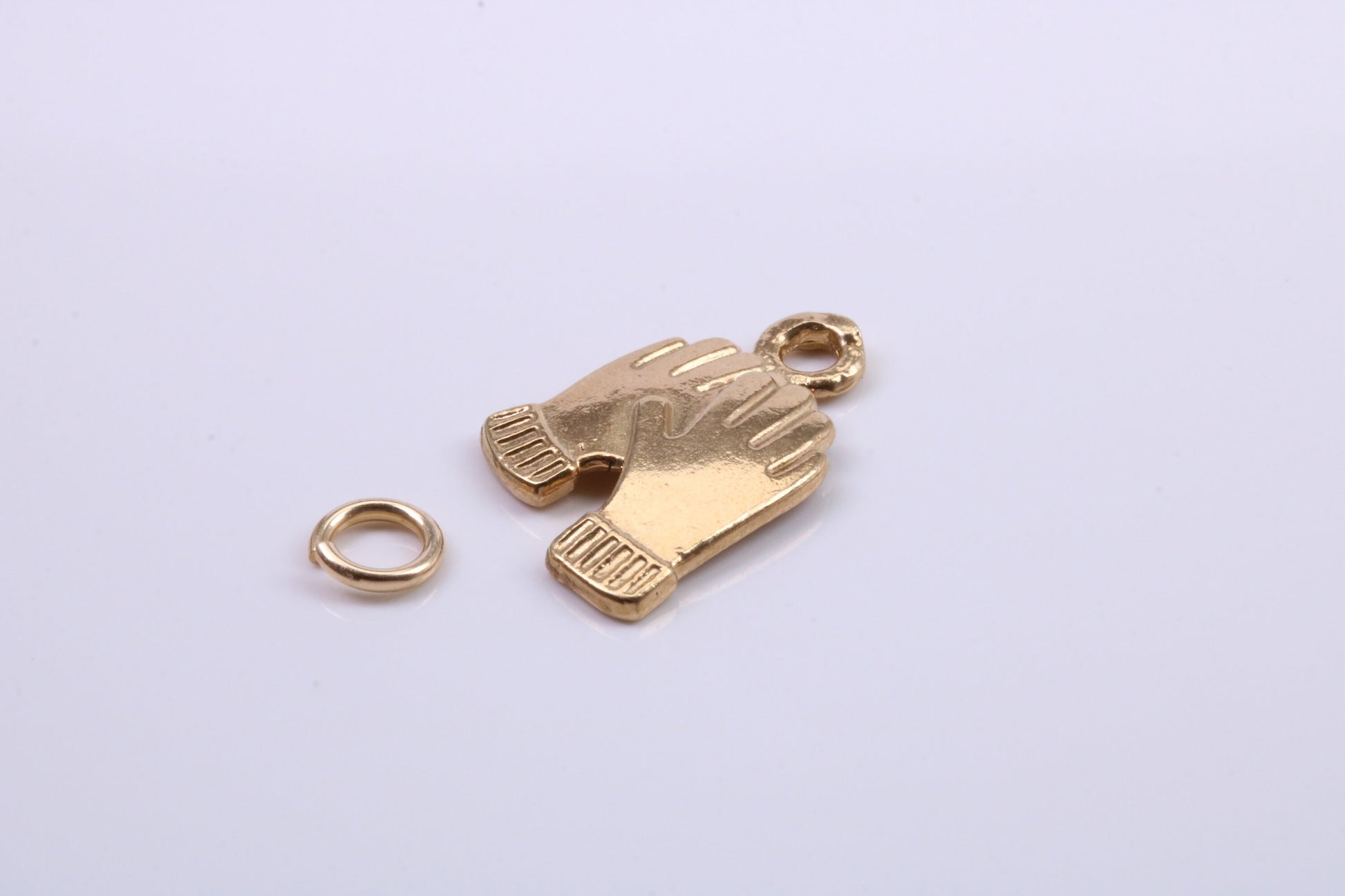 Gloves Charm, Traditional Charm, Made from Solid 9ct Yellow Gold, British Hallmarked, Complete with Attachment Link