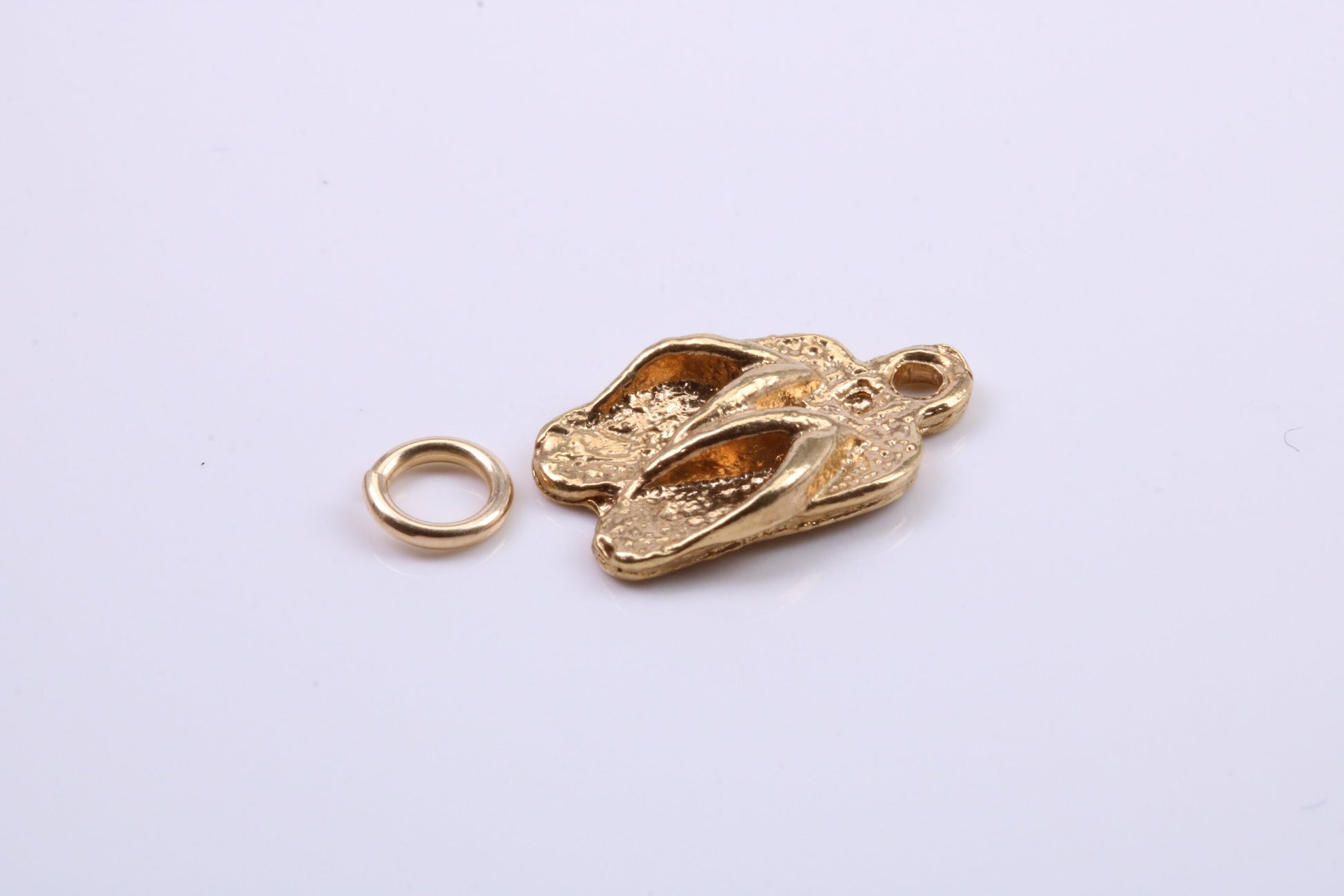 Flip Flops Charm, Traditional Charm, Made from Solid 9ct Yellow Gold, British Hallmarked, Complete with Attachment Link