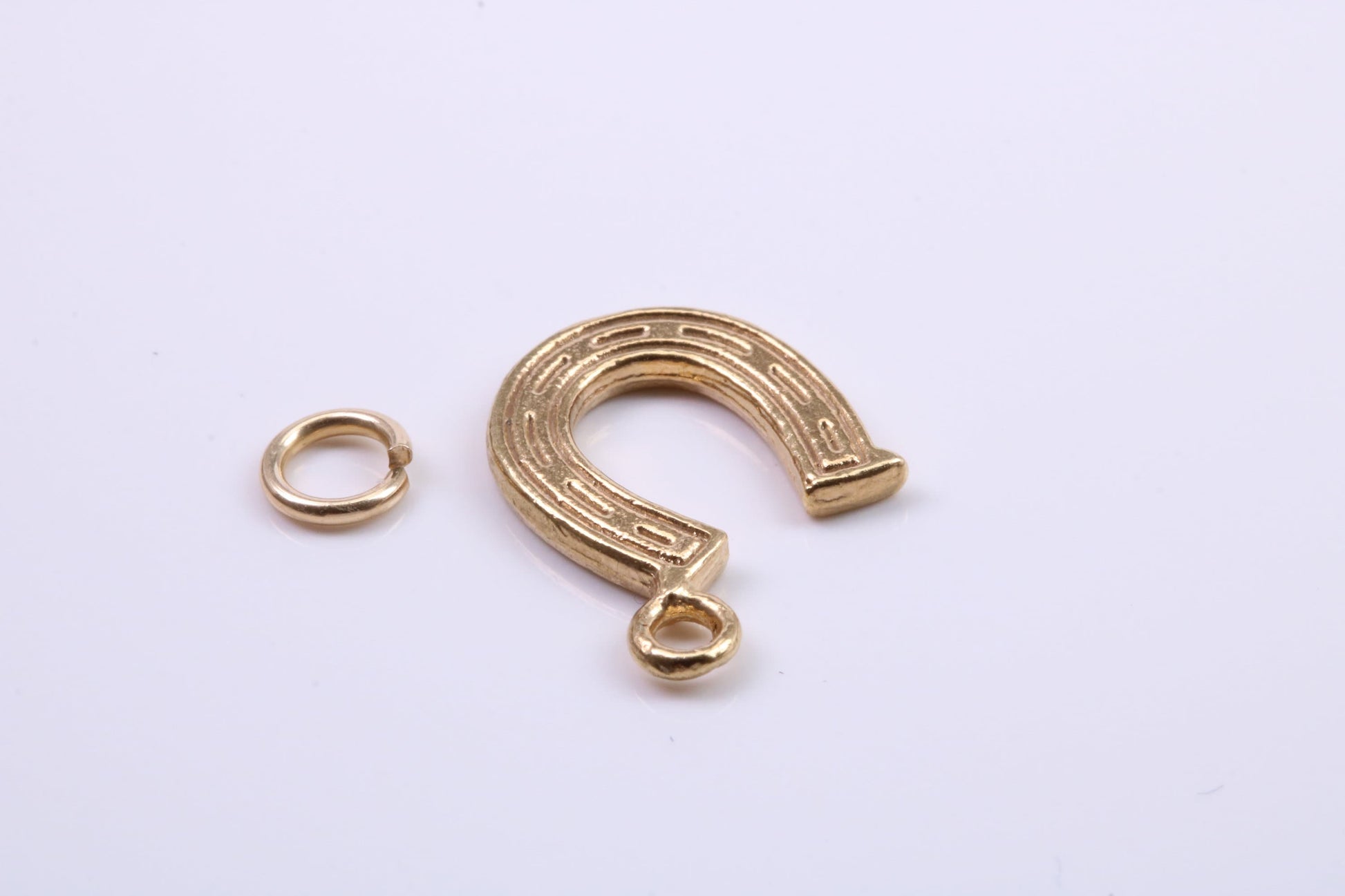 Horse Shoe Charm, Traditional Charm, Made from Solid 9ct Yellow Gold, British Hallmarked, Complete with Attachment Link