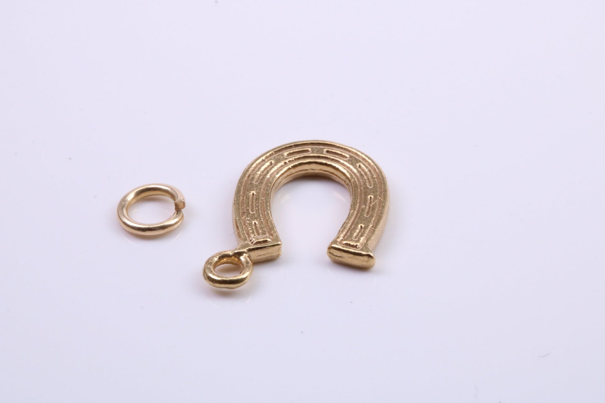 Horse Shoe Charm, Traditional Charm, Made from Solid 9ct Yellow Gold, British Hallmarked, Complete with Attachment Link