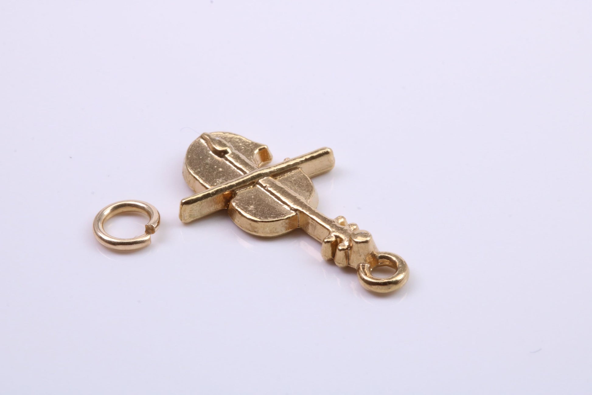 Violin Charm, Traditional Charm, Made from Solid 9ct Yellow Gold, British Hallmarked, Complete with Attachment Link