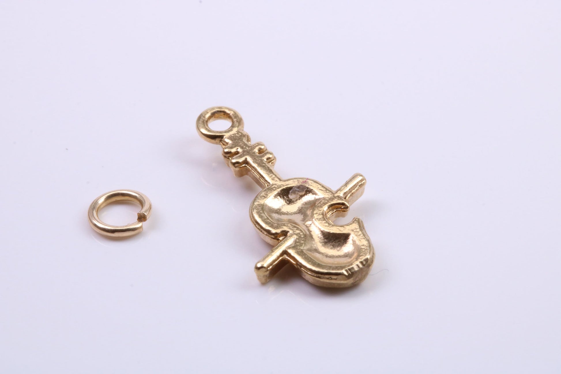 Violin Charm, Traditional Charm, Made from Solid 9ct Yellow Gold, British Hallmarked, Complete with Attachment Link