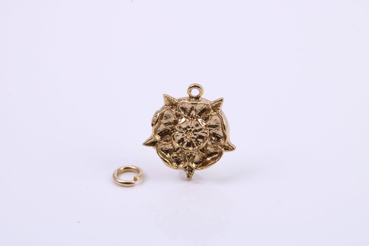 Tudor Rose Charm, Traditional Charm, Made from Solid 9ct Yellow Gold, British Hallmarked, Complete with Attachment Link
