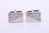 Hand Engraved Large Rectangle Solid Silver Cufflinks