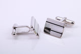 Black Onyx and Mother of Pearl set Rectangle Solid Silver Cufflinks