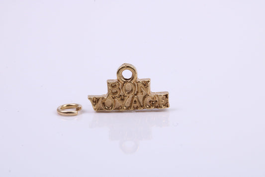 Bon Voyage Charm, Traditional Charm, Made from Solid 9ct Yellow Gold, British Hallmarked, Complete with Attachment Link