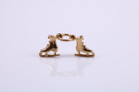 Pair of Ice Skates Charm, Traditional Charm, Made from Solid 9ct Yellow Gold, British Hallmarked, Complete with Attachment Link