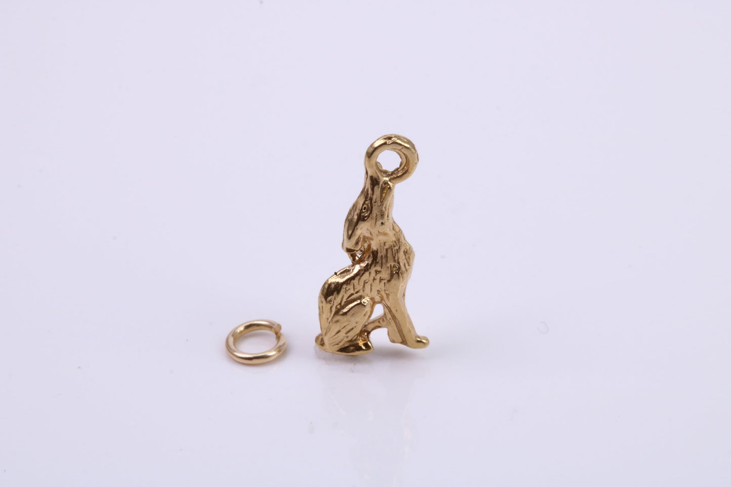 Wolf Charm, Traditional Charm, Made from Solid 9ct Yellow Gold, British Hallmarked, Complete with Attachment Link