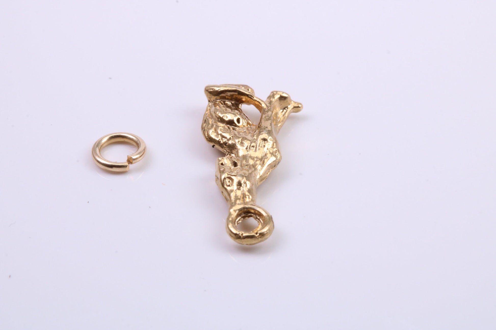 Wolf Charm, Traditional Charm, Made from Solid 9ct Yellow Gold, British Hallmarked, Complete with Attachment Link