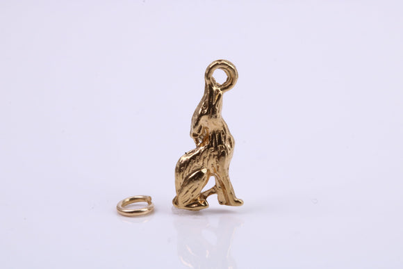 Wolf Charm, Traditional Charm, Made from Solid 9ct Yellow Gold, British Hallmarked, Complete with Attachment Link