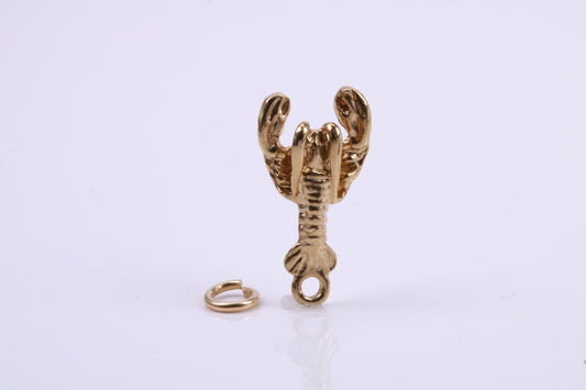 Lobster Charm, Traditional Charm, Made from Solid 9ct Yellow Gold, British Hallmarked, Complete with Attachment Link