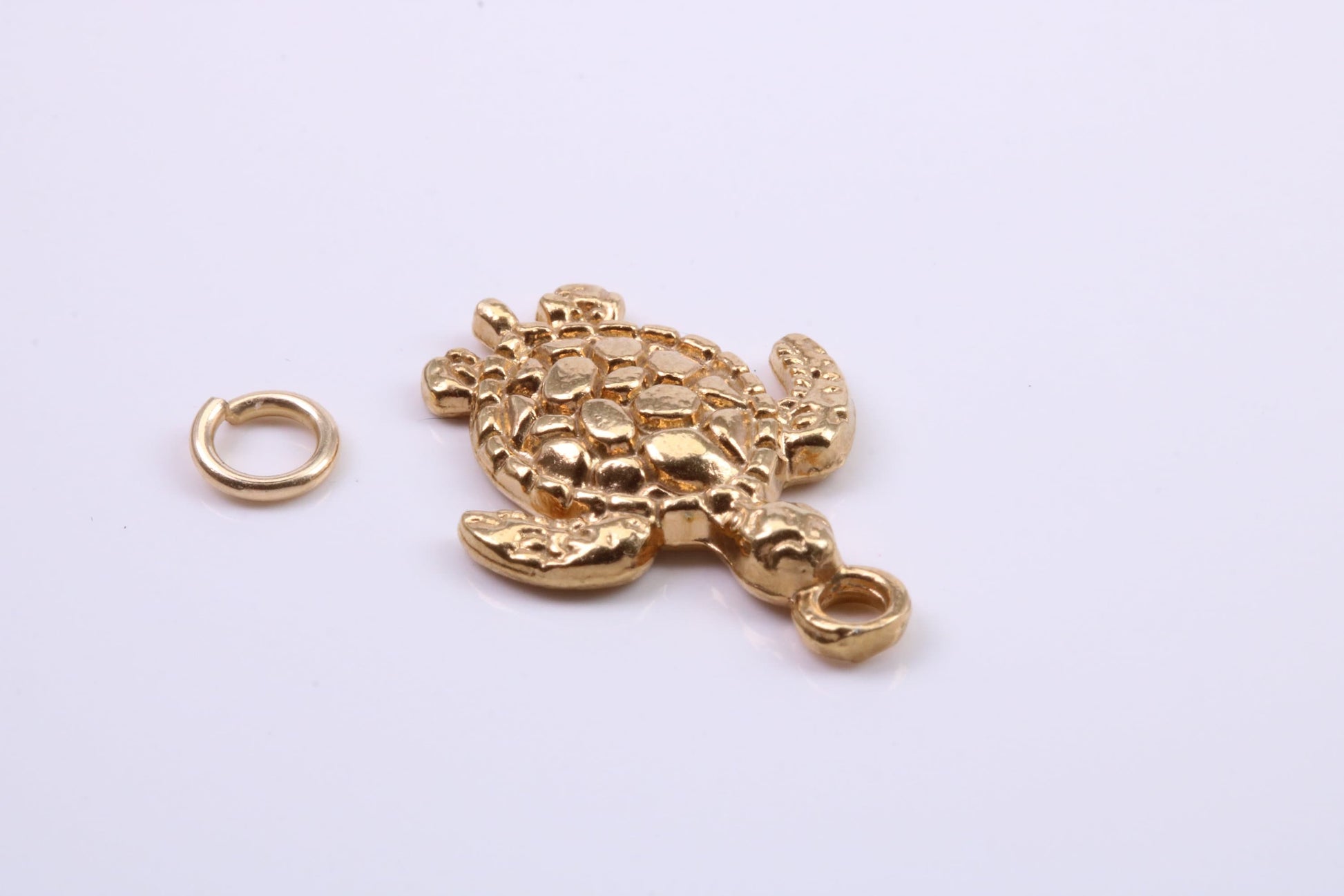 Turtle Charm, Traditional Charm, Made from Solid 9ct Yellow Gold, British Hallmarked, Complete with Attachment Link