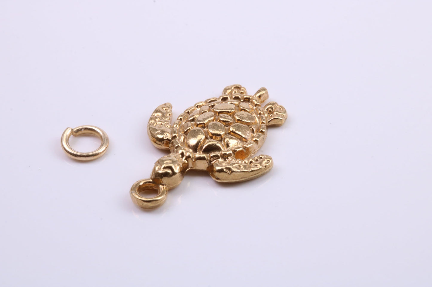 Turtle Charm, Traditional Charm, Made from Solid 9ct Yellow Gold, British Hallmarked, Complete with Attachment Link